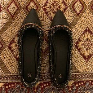 Black and Gold Tweed Flats for Effortless Style